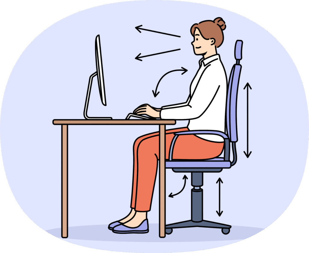 Person demonstrates correct posture for working with computer